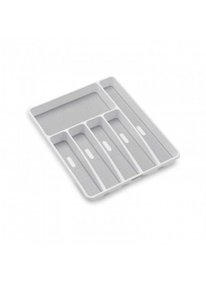 madesmart Classic Large Silverware Tray - White |CLASSIC COLLECTION | 6-Compartments| Kitchen Drawer Organizer | Soft-Grip Lining and Non-Slip Rubber Feet | BPA-Free - Image 1