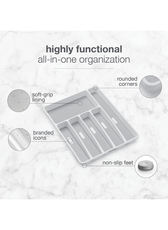madesmart Classic Large Silverware Tray - White |CLASSIC COLLECTION | 6-Compartments| Kitchen Drawer Organizer | Soft-Grip Lining and Non-Slip Rubber Feet | BPA-Free - Image 3