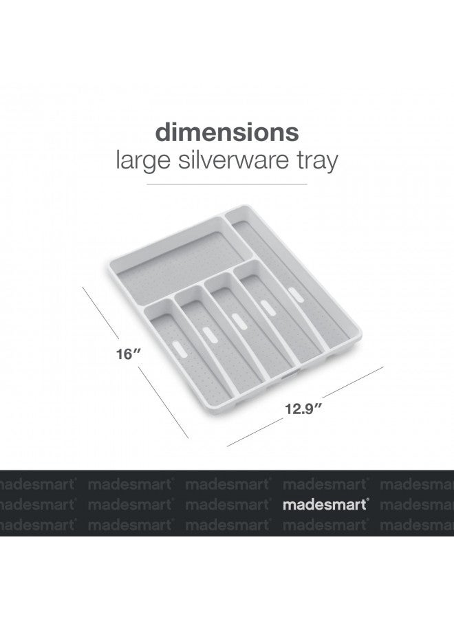 madesmart Classic Large Silverware Tray - White |CLASSIC COLLECTION | 6-Compartments| Kitchen Drawer Organizer | Soft-Grip Lining and Non-Slip Rubber Feet | BPA-Free - Image 5