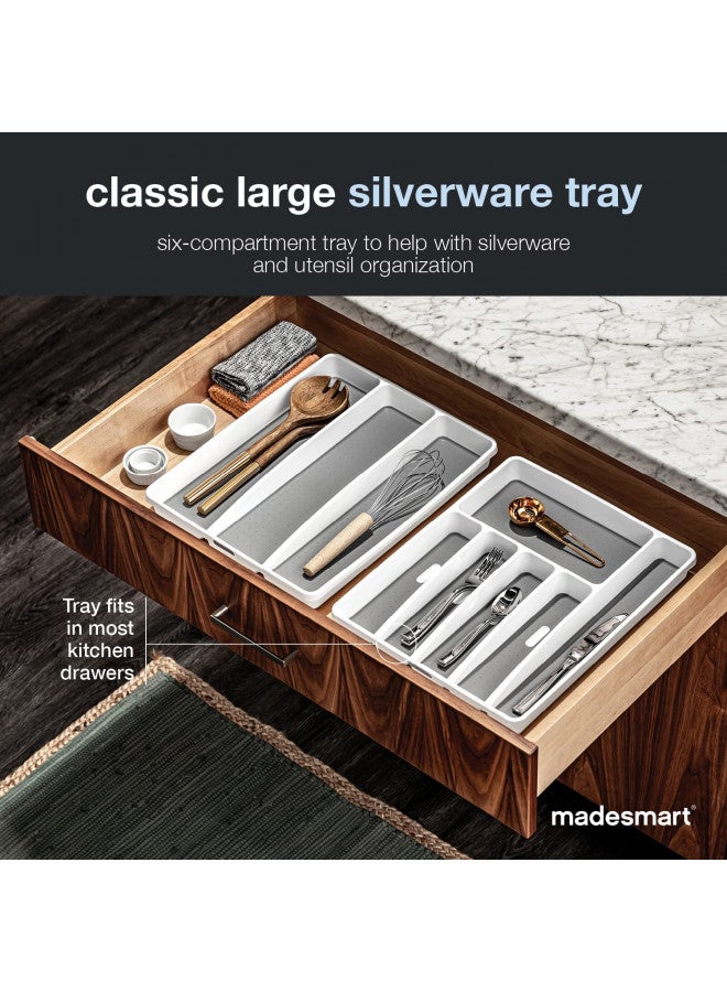 madesmart Classic Large Silverware Tray - White |CLASSIC COLLECTION | 6-Compartments| Kitchen Drawer Organizer | Soft-Grip Lining and Non-Slip Rubber Feet | BPA-Free - Image 2
