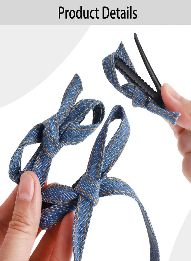 HLTOO 4PCS Blue Jeans Hair Bow Clips, Long-tail Ribbon Hair Barrettes with Alligator Clips, for Women and Girls Hair Styling Accessories - Image 3