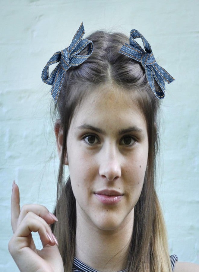 HLTOO 4PCS Blue Jeans Hair Bow Clips, Long-tail Ribbon Hair Barrettes with Alligator Clips, for Women and Girls Hair Styling Accessories - Image 5