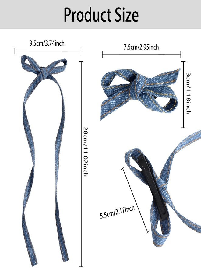 HLTOO 4PCS Blue Jeans Hair Bow Clips, Long-tail Ribbon Hair Barrettes with Alligator Clips, for Women and Girls Hair Styling Accessories - Image 2