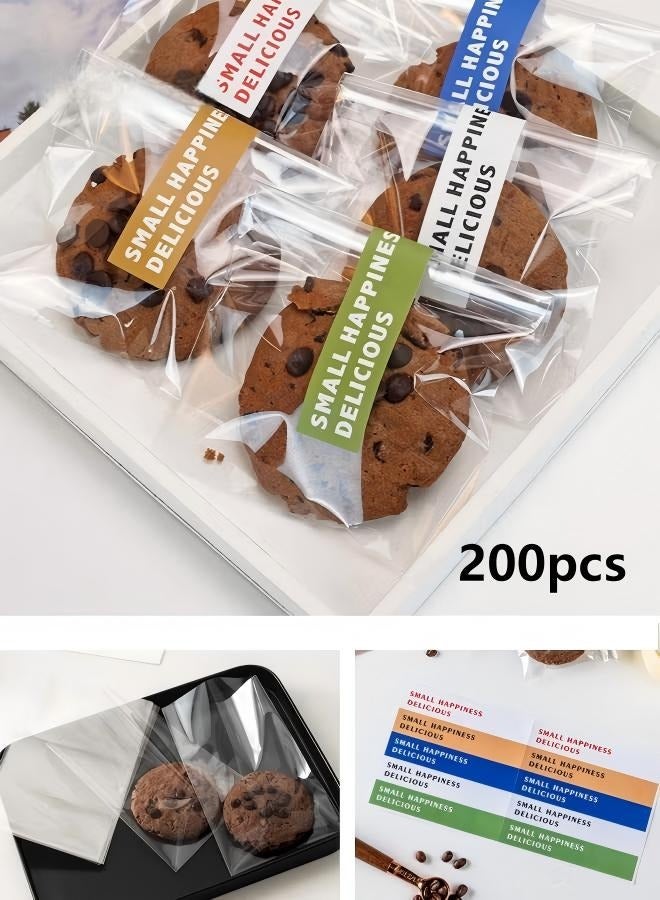 أكياس المعجنات وأكياس البسكويت الشفافة وأكياس الخبز وأكياس الحلوى والحلويات مع 200 ملصق ختم - Image 1