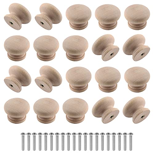 Zorfeter 20 Pcs Wood Unfinished Drawer Knobs Mushroom Shape Furniture Cabinet Knobs Pulls Handles (Diameter: 28mm, Height: 21mm) - Image 1