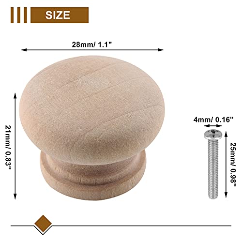 Zorfeter 20 Pcs Wood Unfinished Drawer Knobs Mushroom Shape Furniture Cabinet Knobs Pulls Handles (Diameter: 28mm, Height: 21mm) - Image 2