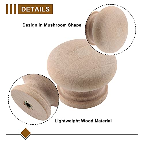 Zorfeter 20 Pcs Wood Unfinished Drawer Knobs Mushroom Shape Furniture Cabinet Knobs Pulls Handles (Diameter: 28mm, Height: 21mm) - Image 3