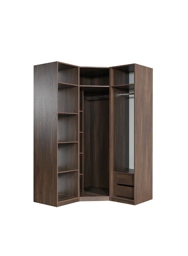 Infinity Corner Wardrobe With Hanger And Shelves | Modular Wardrobe | Modern Design Storage For Bedroom L95xW59xH230cm - D.Walnut - Image 5