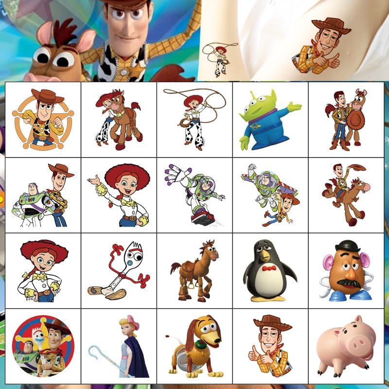 20pcs Big Toy Story Temporary Tattoos Cute Anime Tattoos Sticker Waterproof Birthday Party Supplies Favors