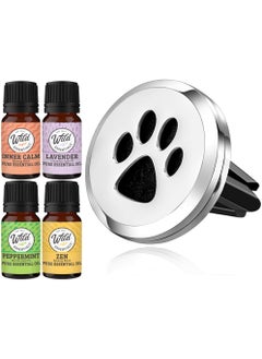 mEssentials Wild Essentials Dog Paw Essential Oil Car Vent Diffuser Kit With Lavender, Lemongrass, Peppermint, Orange Oils, Stainless Steel Locket Pendant, 8 Refill Pads, Customizable Color Changing Air Freshener 