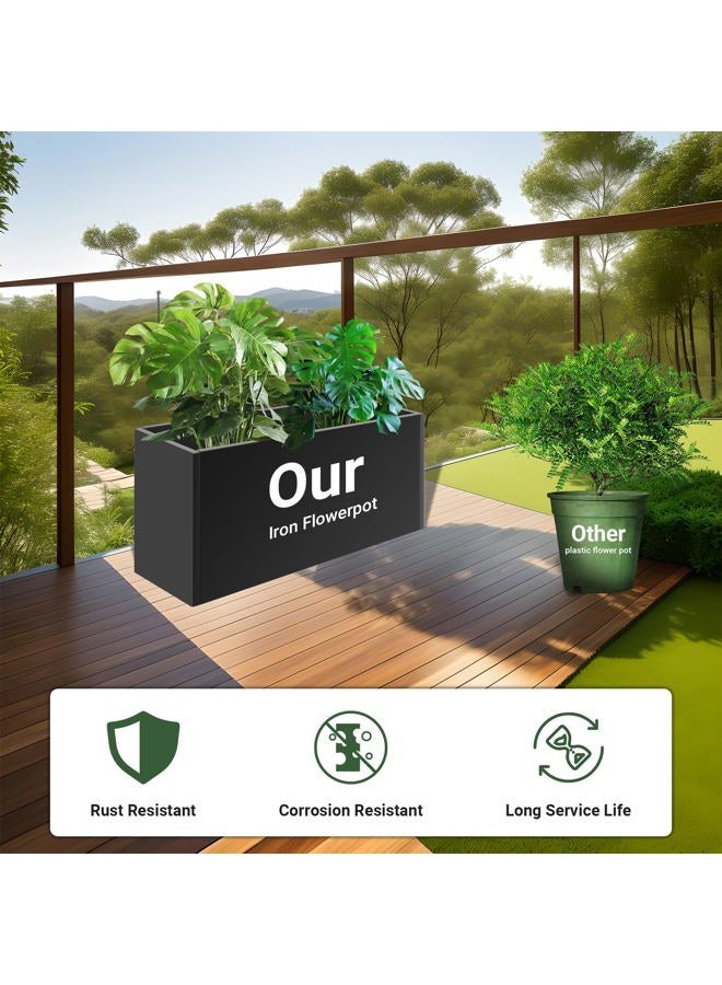 Toriexon Metal Planter Box 30” x 12” x 16”, Tall Planter Box with Removable Insert Shelf, Black Steel Planter Heavy Duty for Porch, Garden, Patio, Yard - Image 3