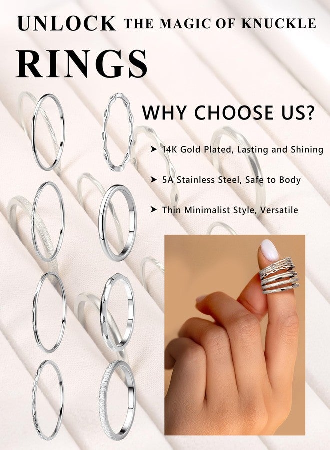 YADOCA 8Pcs 1MM 2MM Stainless Steel Rings for Women Men Minimalist Fashion Dainty Plain Thin Knuckle Stacking Midi Thumb Rings Stackable Statement Band Rings Set Silver Tone Size 4-12, Metal, Cubic - Image 3