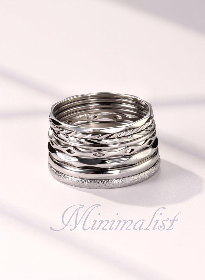 YADOCA 8Pcs 1MM 2MM Stainless Steel Rings for Women Men Minimalist Fashion Dainty Plain Thin Knuckle Stacking Midi Thumb Rings Stackable Statement Band Rings Set Silver Tone Size 4-12, Metal, Cubic - Image 5