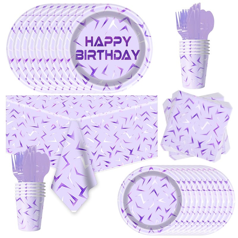 Ou Rui 81Pcs Purple Demon Birthday Party Decorations Purple Demon Party Tableware Set for Boys Girls Theme Birthday Hunters Party Supplies Tablecloth,Plates, Napkins, Cups and Tableware - Image 1