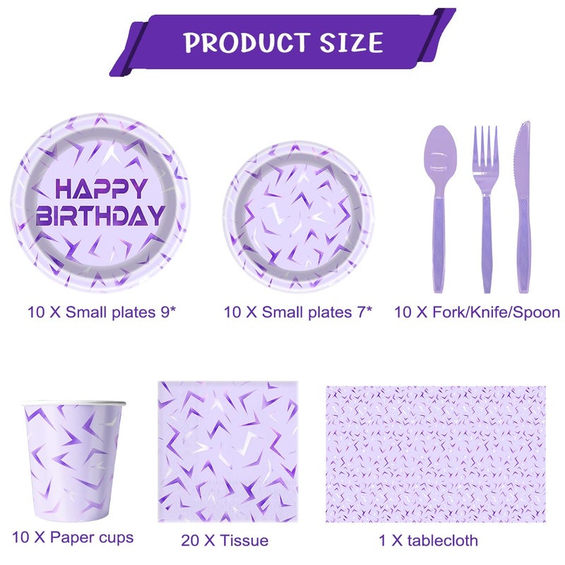 Ou Rui 81Pcs Purple Demon Birthday Party Decorations Purple Demon Party Tableware Set for Boys Girls Theme Birthday Hunters Party Supplies Tablecloth,Plates, Napkins, Cups and Tableware - Image 3