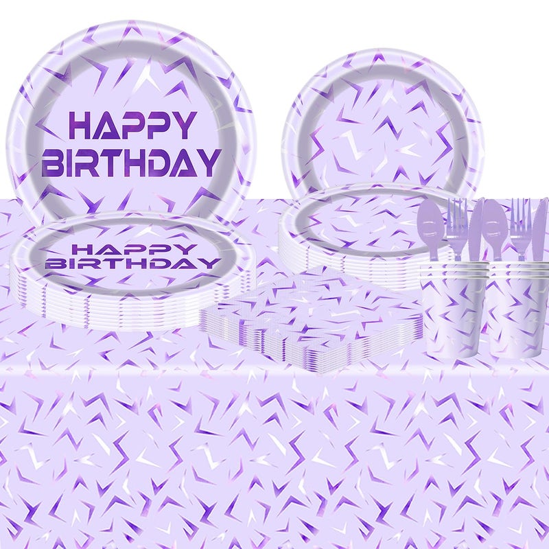 Ou Rui 81Pcs Purple Demon Birthday Party Decorations Purple Demon Party Tableware Set for Boys Girls Theme Birthday Hunters Party Supplies Tablecloth,Plates, Napkins, Cups and Tableware - Image 4