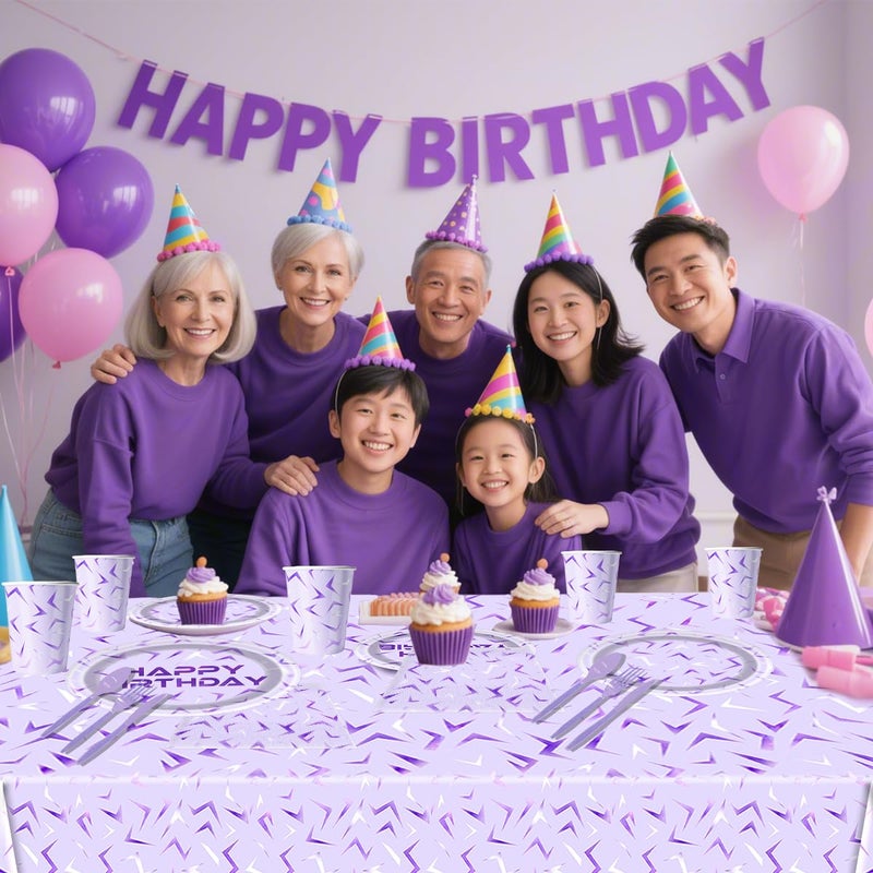 Ou Rui 81Pcs Purple Demon Birthday Party Decorations Purple Demon Party Tableware Set for Boys Girls Theme Birthday Hunters Party Supplies Tablecloth,Plates, Napkins, Cups and Tableware - Image 5