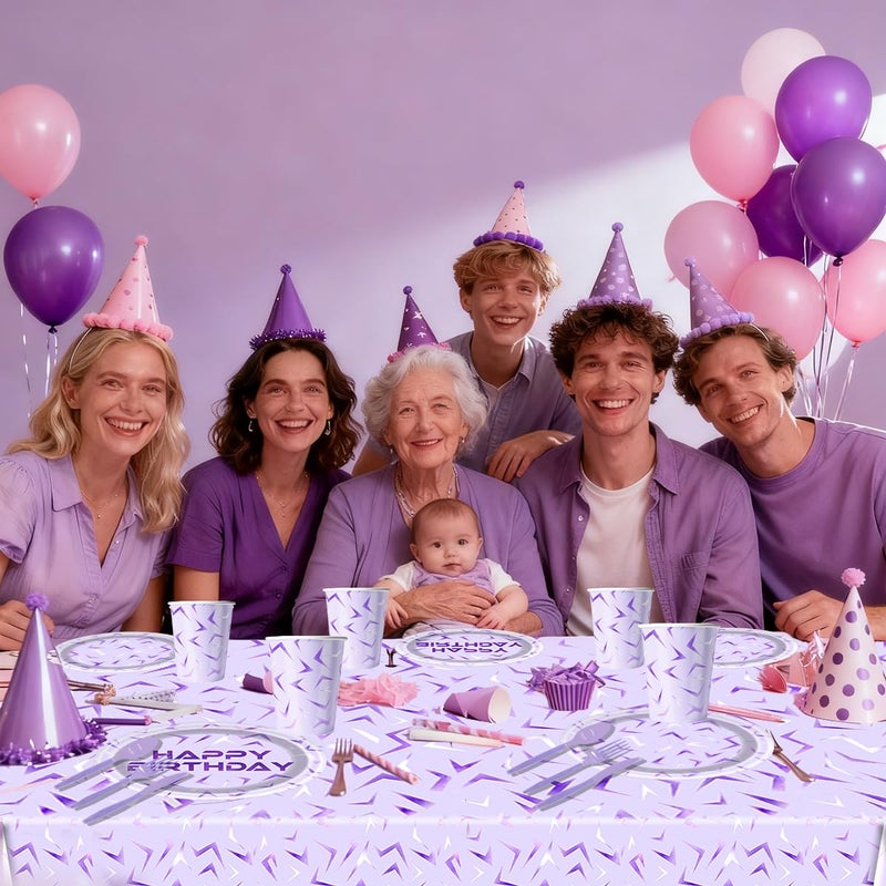 Ou Rui 81Pcs Purple Demon Birthday Party Decorations Purple Demon Party Tableware Set for Boys Girls Theme Birthday Hunters Party Supplies Tablecloth,Plates, Napkins, Cups and Tableware - Image 2