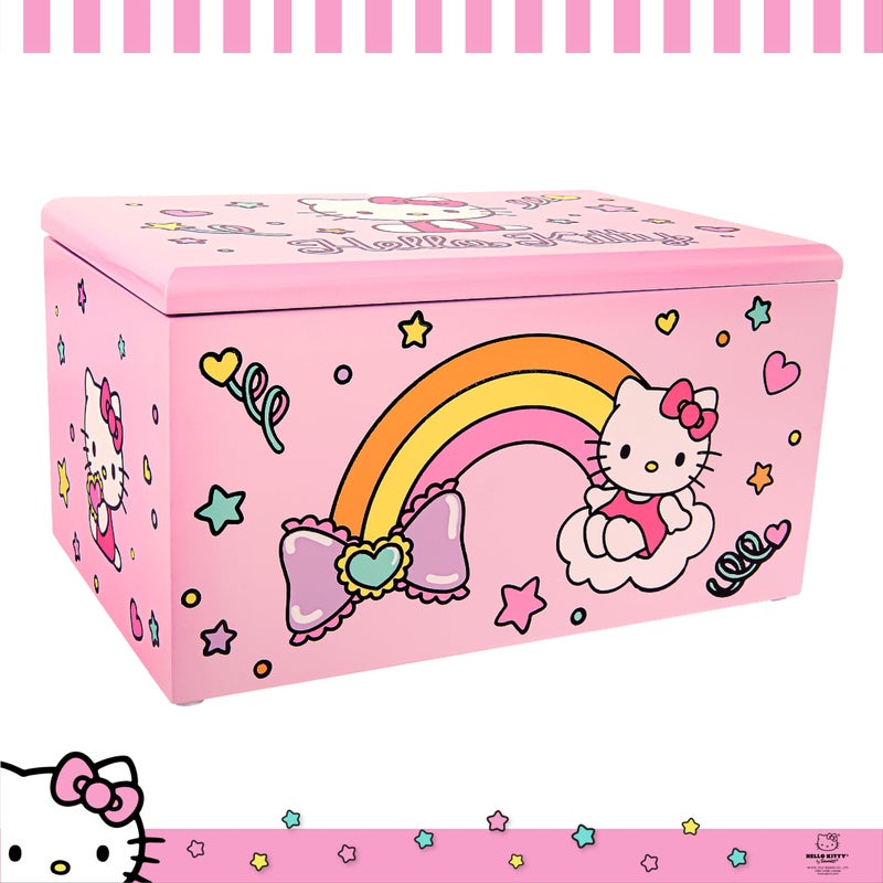 Hello Kitty صندوق مجوهرات هالو كيتي سانريو مع صينية - صندوق مجوهرات خشبي وردي مرخص رسميًا هدايا - Image 4