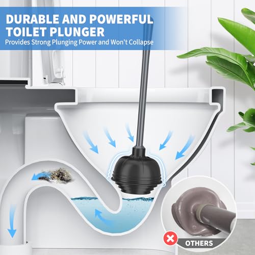uptronic Toilet Plunger and Brush, Bowl Brush and Heavy Duty Toilet Plunger Set with Holder, 2-in-1 Bathroom Cleaning Combo with Modern Caddy Stand for for 5.7-inch Toilet Drain Bathroom Cleaning - Image 2