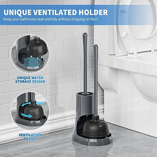 uptronic Toilet Plunger and Brush, Bowl Brush and Heavy Duty Toilet Plunger Set with Holder, 2-in-1 Bathroom Cleaning Combo with Modern Caddy Stand for for 5.7-inch Toilet Drain Bathroom Cleaning - Image 5