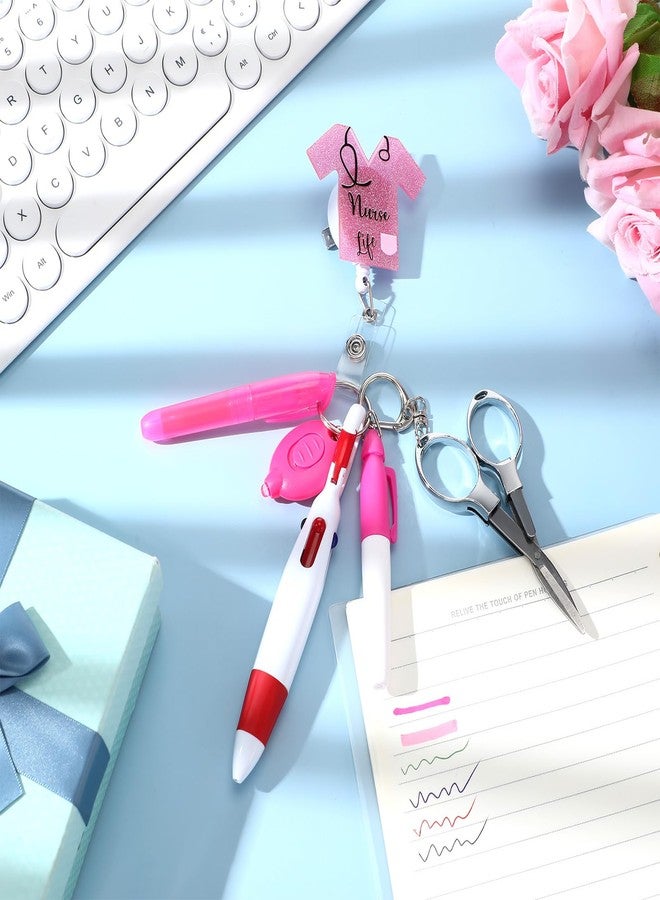 Engrowtic 6 Pcs Nurse Pen Set Include Permanent Marker Pen Badge Clip Ballpoint Highlighter Foldable Scissors LED Flashlight Keychain Appreciation Gifts Nurse Accessories for Nurses Week(Pink) - Image 5