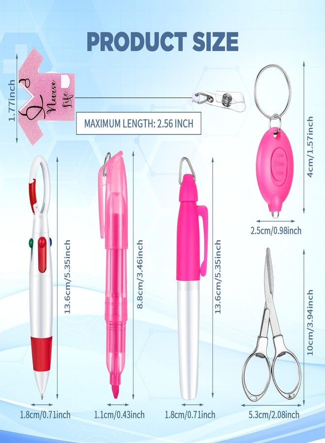 Engrowtic 6 Pcs Nurse Pen Set Include Permanent Marker Pen Badge Clip Ballpoint Highlighter Foldable Scissors LED Flashlight Keychain Appreciation Gifts Nurse Accessories for Nurses Week(Pink) - Image 2