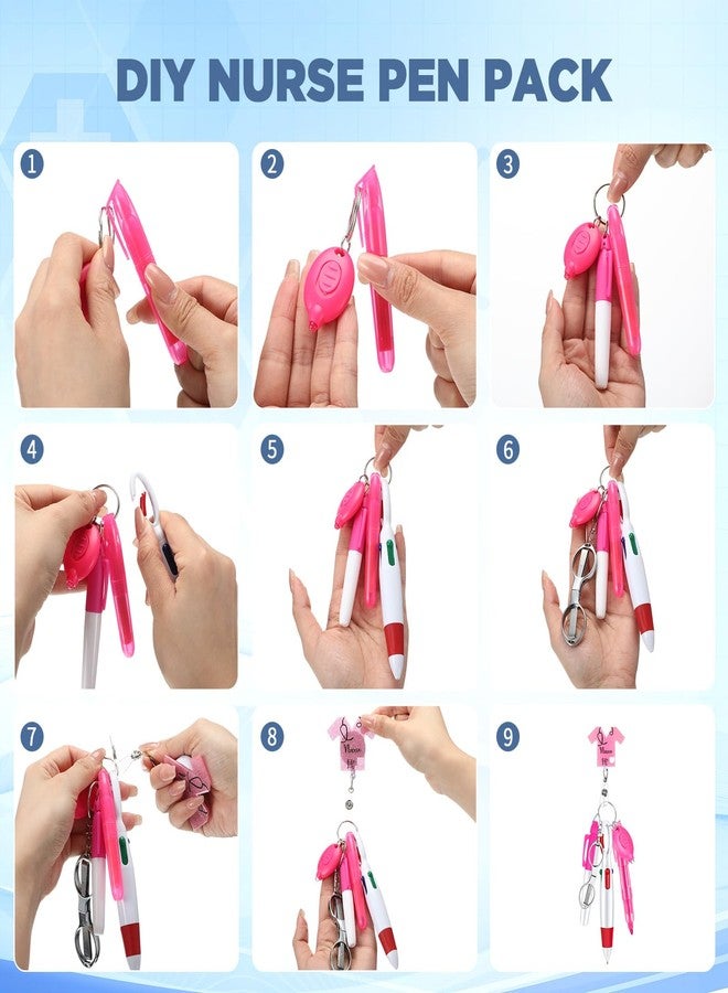 Engrowtic 6 Pcs Nurse Pen Set Include Permanent Marker Pen Badge Clip Ballpoint Highlighter Foldable Scissors LED Flashlight Keychain Appreciation Gifts Nurse Accessories for Nurses Week(Pink) - Image 4