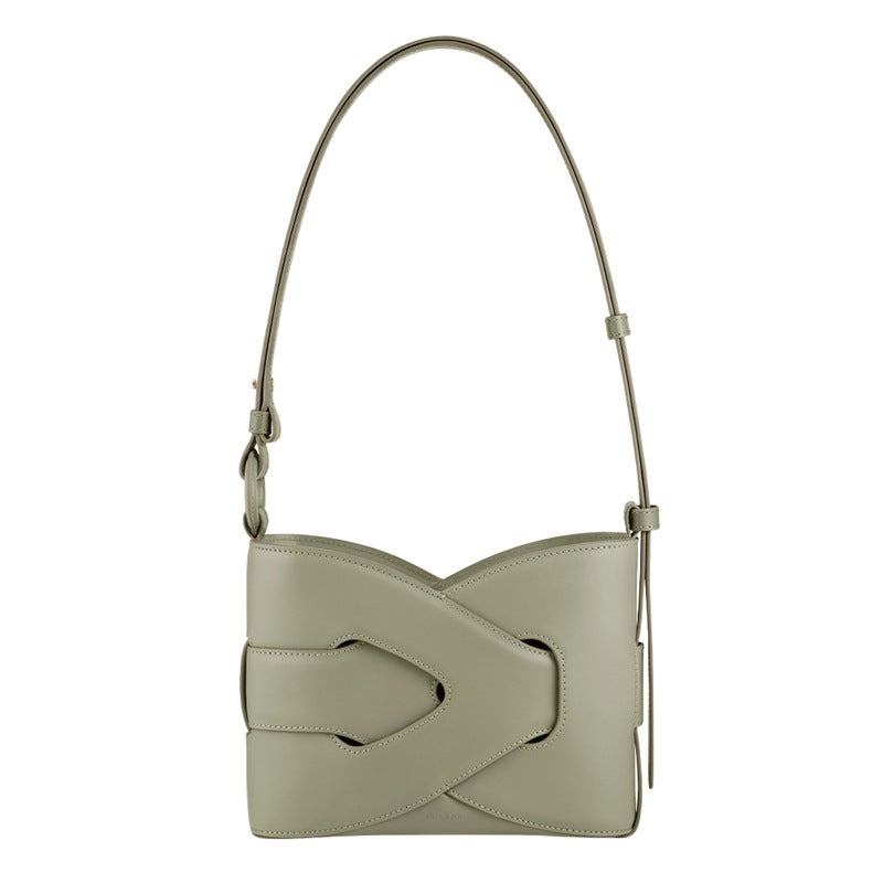 Polene Nodde Leather Weave Bag, Geometric Underarm Olive green