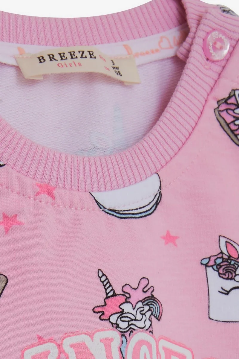 Breeze Baby Girl Tracksuit Set, Princess Dinosaur Patterned, 9 Months-3 Years, Pink