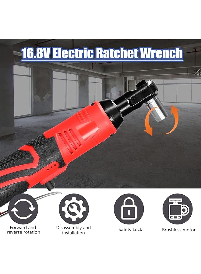 Cordless Electric Ratchet Wrench 16.8V 6000Mah 3/8" 90° Right Angle Impact Wrench (2 Batteries) - Image 4
