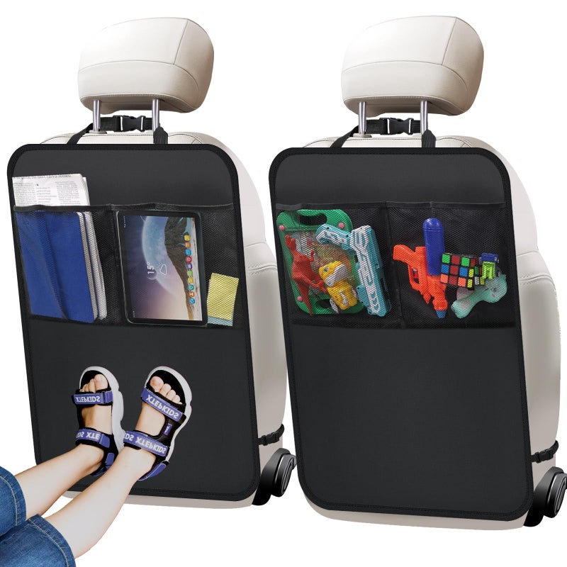 Zecirl 2 Pack Kick Mat Backseat ProtectorBack Seat Cover for KidsCar Seat Back Protectors with 2 Pocket Storage Organizer for Car SUV Minivan or Truck Seats Black - Image 2