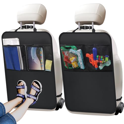 Zecirl 2 Pack Kick Mat Backseat ProtectorBack Seat Cover for KidsCar Seat Back Protectors with 2 Pocket Storage Organizer for Car SUV Minivan or Truck Seats Black - Image 1