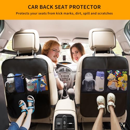 Zecirl 2 Pack Kick Mat Backseat ProtectorBack Seat Cover for KidsCar Seat Back Protectors with 2 Pocket Storage Organizer for Car SUV Minivan or Truck Seats Black - Image 3