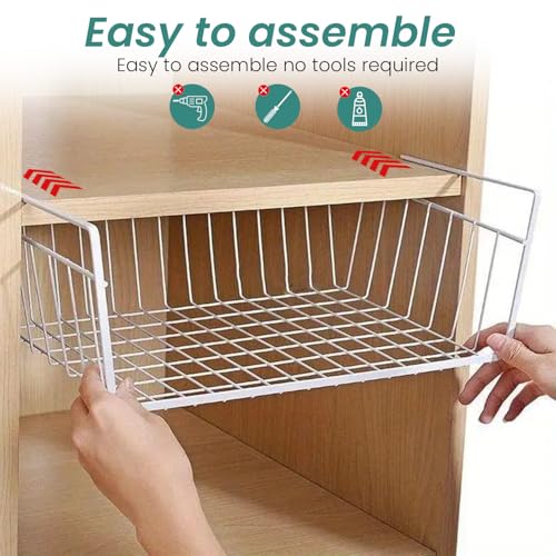 Go Hooked 16 Inch Undershelf Storage Basket Pack of 2 | Multipurpose Under Shelf Organizer | Hanging Wire Basket for Cabinet, Shelf, Pantry, Cupboard, Closet, Desk, and Bathroom (White) - Image 4