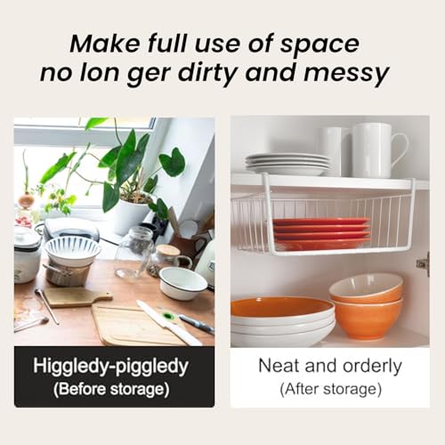 Go Hooked 16 Inch Undershelf Storage Basket Pack of 2 | Multipurpose Under Shelf Organizer | Hanging Wire Basket for Cabinet, Shelf, Pantry, Cupboard, Closet, Desk, and Bathroom (White) - Image 3