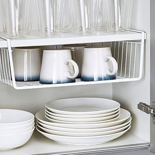 Go Hooked 16 Inch Undershelf Storage Basket Pack of 2 | Multipurpose Under Shelf Organizer | Hanging Wire Basket for Cabinet, Shelf, Pantry, Cupboard, Closet, Desk, and Bathroom (White) - Image 2