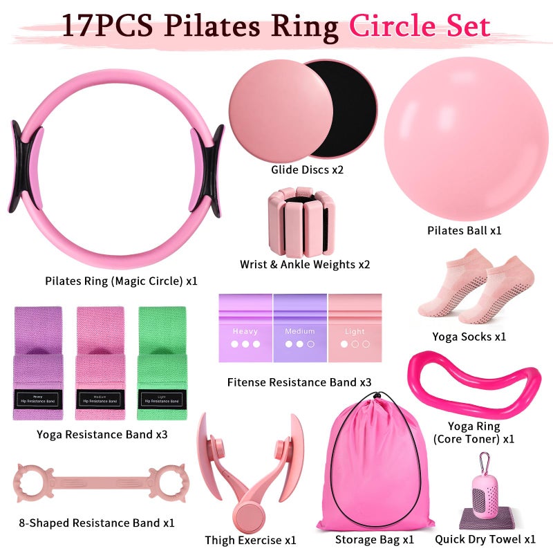 laapee Pilates Kit for Women,17PCS Home Pilate Equipment Essentials, 12.6" Pilates Ring Ball Set with Resistance Bands, Ankle Weights, Sliders,Thigh Trainer, Yoga Strap,Socks Accessories for Home Workout - Image 2