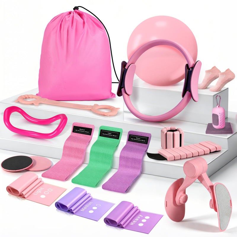 laapee Pilates Kit for Women,17PCS Home Pilate Equipment Essentials, 12.6" Pilates Ring Ball Set with Resistance Bands, Ankle Weights, Sliders,Thigh Trainer, Yoga Strap,Socks Accessories for Home Workout - Image 1
