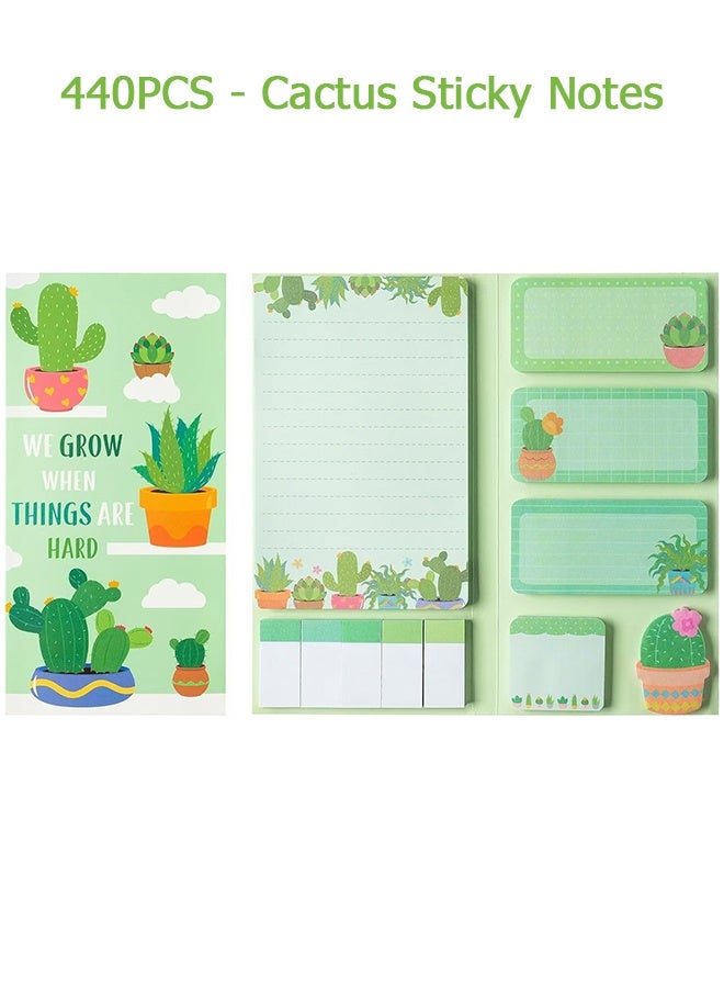 دبليو أف أف أو مجموعة ملاحظات لاصقة لطيفة 440 ورقة - نحن ننمو عندما تكون الأمور صعبة - مجموعة ملاحظات لاصقة - ملاحظات لاصقة على شكل صبار لطيفة مع أقسام نباتية - دفاتر ملاحظات للكتابة - لوازم العودة إلى المدرسة والمكتب - كهدية تقدير للمعلمين، أو كمدلولات للحفلات المدرسية والمكتب - Image 1