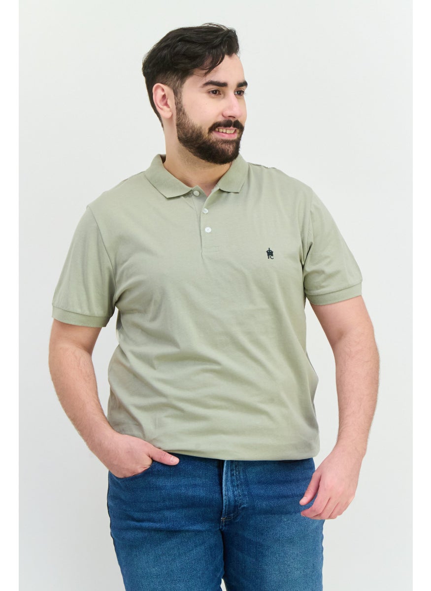 French Connection Men Regular Fit Brand Logo Short Sleeves Polo Shirt, Sage Green  - Image 1