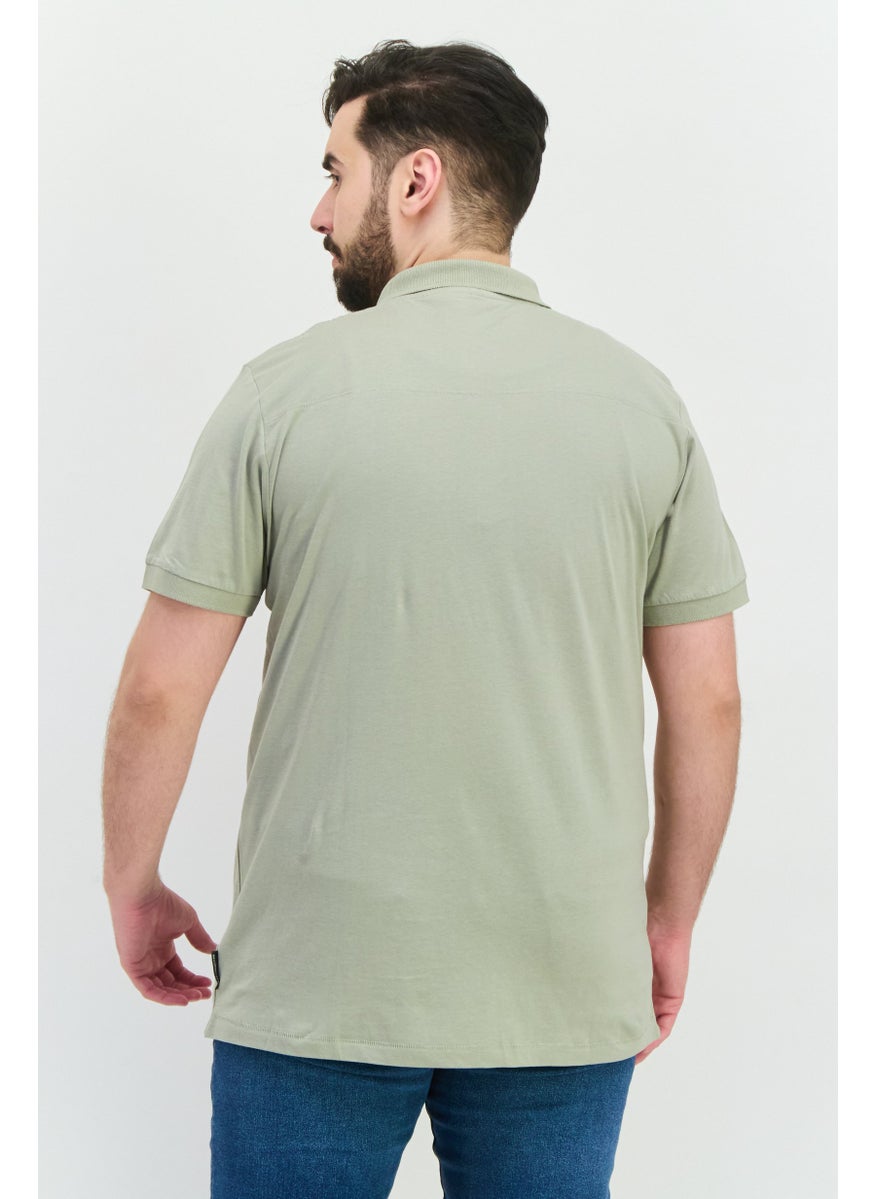 French Connection Men Regular Fit Brand Logo Short Sleeves Polo Shirt, Sage Green  - Image 3