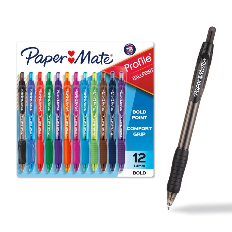 Paper Mate Profile Retractable Ballpoint Pens, Bold (1.4mm), Assorted Colors, 12 Count - Image 1