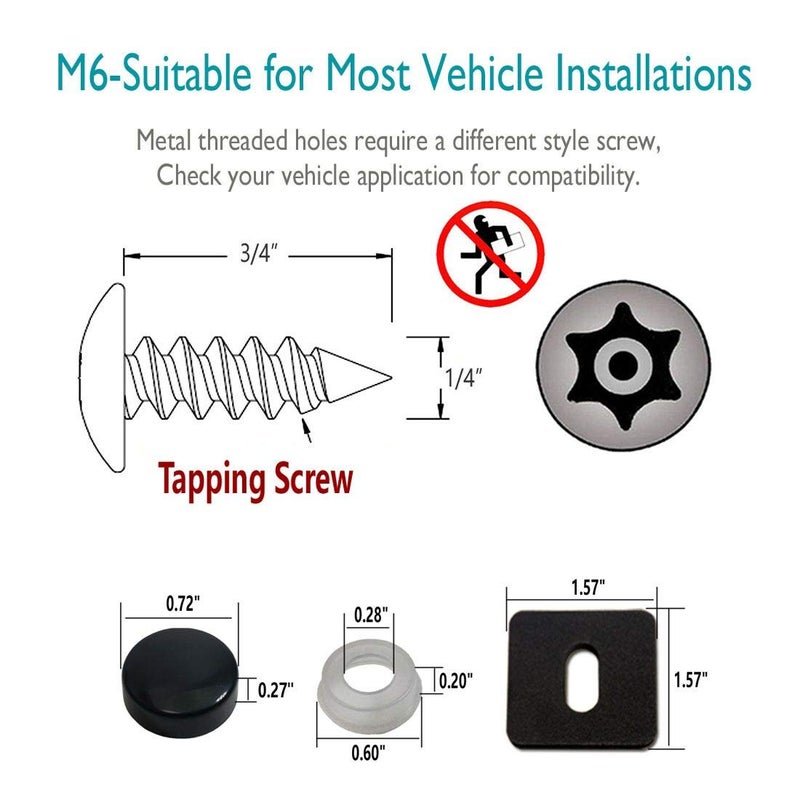 Aootf Anti Theft License Plate Screws- Rust Stainless Steel Plate Screw Resistant Security Tamper Resistant Machineâ€‚License Plate Bolt License Plate Frame Fastener, Black Caps, Anti-Rattle Pad - Image 3