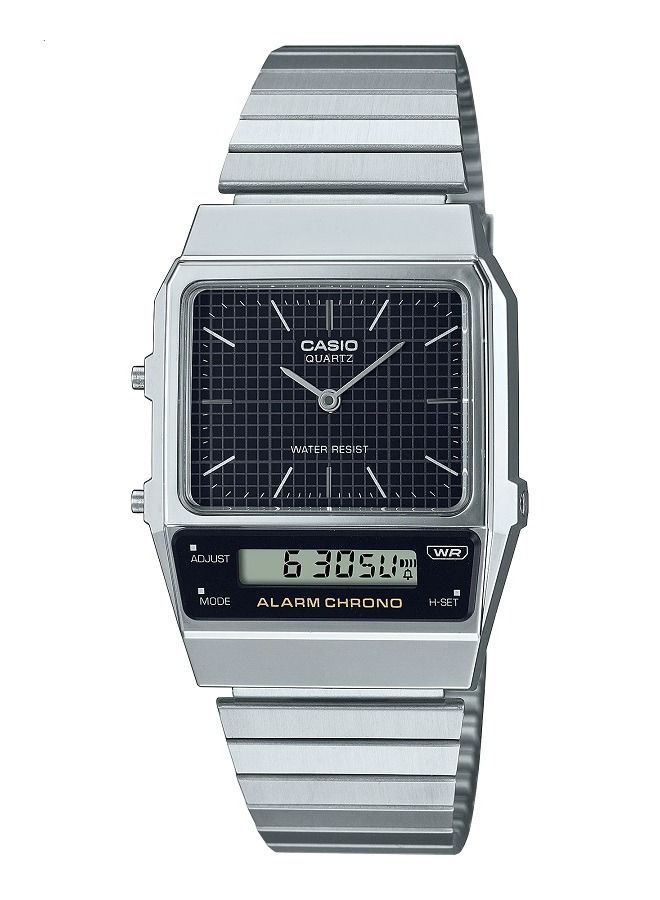 Casio Men Watch Vintage Digital Analog Black Dial Stainless Steel Band AQ-800E-1ADF - Image 1