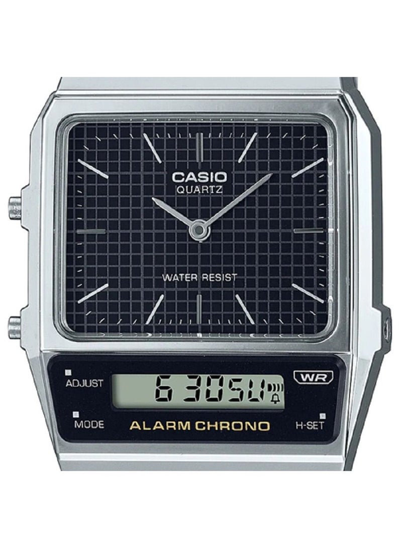 Casio Men Watch Vintage Digital Analog Black Dial Stainless Steel Band AQ-800E-1ADF - Image 3