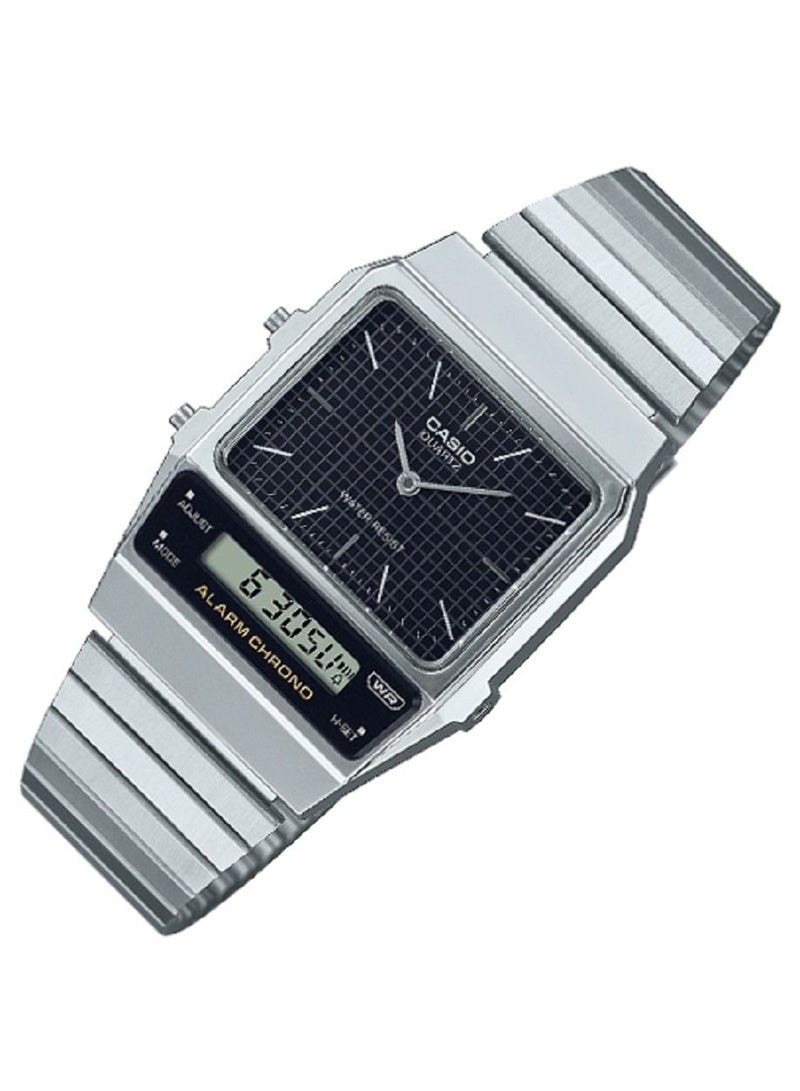 Casio Men Watch Vintage Digital Analog Black Dial Stainless Steel Band AQ-800E-1ADF - Image 2