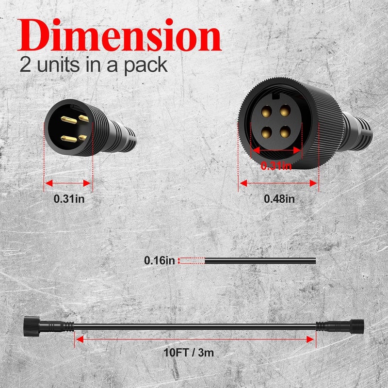 YiLaie YiLaie 2 Pack 10FT 4 Pin Extension Cable for Rock Lights LED RGB Rock Light Kits Wheel Well Lights Extension Wire 30cm 2 Years Warranty  - Image 2