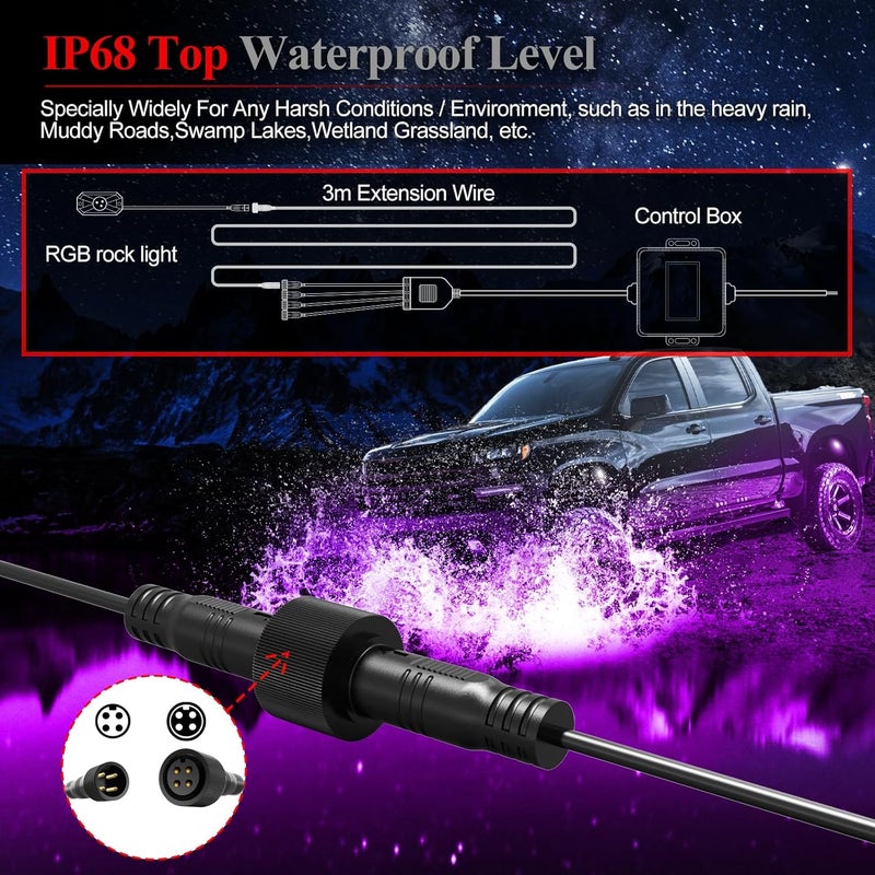 YiLaie YiLaie 2 Pack 10FT 4 Pin Extension Cable for Rock Lights LED RGB Rock Light Kits Wheel Well Lights Extension Wire 30cm 2 Years Warranty  - Image 4