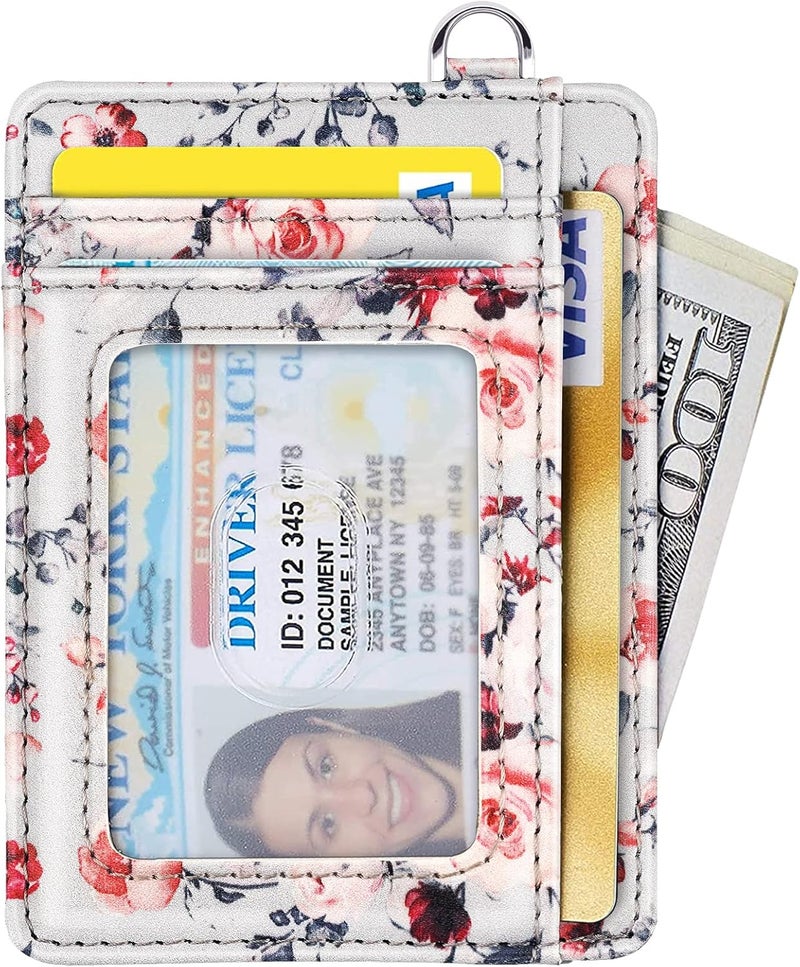 Coco Rossi Slim Front Pocket Wallet RFID ID Card Holder Cute Small Wallet with Keychian for Women,Grey Flowers - Image 2